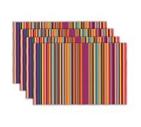 XALOGEER Bright Colorful Striped Placemats Set of 4 Rainbow Stripe Mexican Linen Washable Place Mats Rectangular Cloth Table Mat for Party Kitchen Dining Decoration Indoor Outdoor, 12x18 inch