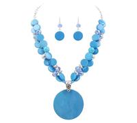 Xalroco Layered Beaded Statement Fashion Necklace Chunky Jewelry Set Large Colorful Glass Stone Circle Shell Pendant Choker Necklace Earrings Set for Women, Shell Glass Stone, No Gemstone