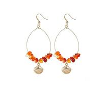Xalroco Natural Stone Beaded Hoop Earrings for Women Natural Quartz Healing Gemstone Crystal Lightweight Boho Statement Jewelry Gift Teardrop Dangle Style with Seashell Charm Earrings Trendy Summer