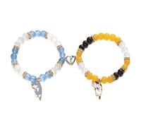 XAM 2Pcs Cat Couple Friendship Bracelet Kawaii Kitten Bead Bracelet Cute Heart Matching Bracelets Y2k Cat Bracelets Animal Charm Bracelets BFF Relationship Jewelry Gifts, 1, Glass, no gemstone