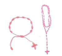 XAM 2PCS Catholic Rosary Cross Necklace & Bracelet Set - Lightweight Rope Knot Cross Pray Gift for Men & Women, 2, Zinc, No Gemstone