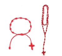XAM 2PCS Catholic Rosary Cross Necklace & Bracelet Set - Lightweight Rope Knot Cross Pray Gift for Men & Women, 2, Zinc, No Gemstone