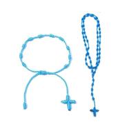 XAM 2PCS Catholic Rosary Cross Necklace & Bracelet Set - Lightweight Rope Knot Cross Pray Gift for Men & Women, 2, Zinc, No Gemstone