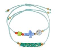 XAM 2pcs Cross Beaded Rope Bracelet Set, - Adjustable Waxed Cord & Seed Beads, Boho Layering Jewelry for Men & Women, Adjustable, Resin, no gemstone