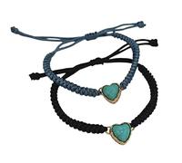 XAM 2pcs Handwoven Turquoise Heart Bracelet Set - Adjustable Friendship Jewelry Matching Couple Accessories for Besties & Partners
