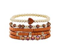 XAM Beaded Monochrome Bracelet Set Simple Love Polymer Clay Elastic Hand Jewelry for Women, Adjustable, Metal, no gemstone