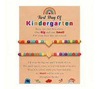 XAM First Day of School Love Heart Beaded Bracelet Love Between Mom & Daughter Colorful Back To School Bracelet With Message Card Anxiety Relief Jewelry, Middle, no gemstone