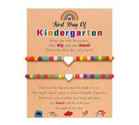XAM First Day of School Love Heart Beaded Bracelet Love Between Mom & Daughter Colorful Back To School Bracelet With Message Card Anxiety Relief Jewelry, Middle, no gemstone