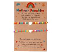 XAM First Day of School Love Heart Beaded Bracelet Love Between Mom & Daughter Colorful Back To School Bracelet With Message Card Anxiety Relief Jewelry, Middle, no gemstone