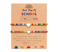 XAM First Day of School Love Heart Beaded Bracelet Love Between Mom & Daughter Colorful Back To School Bracelet With Message Card Anxiety Relief Jewelry, Middle, no gemstone