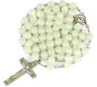 XAM Glow in The Dark Rosary Luminous Y Necklace Catholic Multicolor Rose Necklace Jewelry Religious Jesus Necklaces for Women Men, 23.6 inches, Resin, No Gemstone