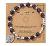 XAM Handmade Colorful Virgin Mary Crystal Beaded Bracelet for Women Inspiration Cross Beaded Bracelet With Message Card for Christian Birthday Easter Christmas Gifts Jewelry, Middle, no gemstone