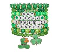 XAM Multi-layered St. Patrick Green Shamrock Beaded Bracelet for Women Adjustable Irish Lucky Leaf Bracelets St. Patrick Gifts Holiday Jewelry, Middle, no gemstone