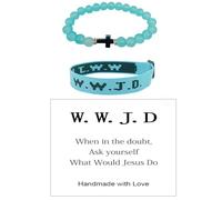 XAM WWJD Cross Bead Bracelet Braided Rope Bracelet with Card Cross Charm Stretch Bracelet For Women Men Holiday Jewelry Gifts, 2, Zinc, no gemstone