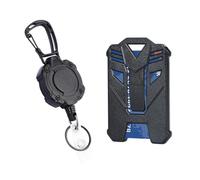 XAMEHA ID Badge Holder with Heavy Duty Retractable Clip and Clear Card Holder Window, Heavy Duty Tactical Carabiner Keychain, Retractable Badge Reel Lanyard with 31.5IN Steel Cord, Bearing 8.5oz-Black