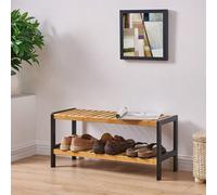 Xample 2 Tier Natural Bamboo Shoe Rack Bench Wooden Storage Shelf Organizer For Hallway, Bedroom, Bathroom & Living Room