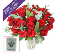 Xample 24 Freedom Red Roses Bouquet With Eucalyptus, Includes Greeting Card, Fresh Cut Flower Arrangement, 32 Stems, Romantic Gift
