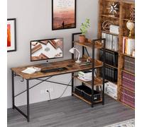 Xample 4 Tier Industrial Look Wooden Reversible Computer Study Writing Table Desk Work Station For Pc Desktop With Uk Sockets & Usb Ports