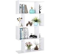 Xample 4 Tier S Shaped Bookshelf Wooden Geometric Freestanding Bookcase & Cube Display Shelf For Living Room,study & Office (White)