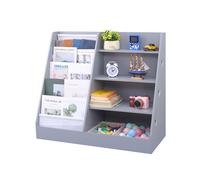 Xample 4 Tier Wooden Kids Bookshelf Book Storage Organizer with 5 Pockets in Grey Xample Grey