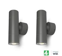 Xample 4Lite Outdoor Up Down Wall Light Fixture 2 Pack, Ip54 Waterproof, Bi-Directional Gu10 Fitting, Die-Cast Aluminium,modern Dark Grey