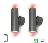 Xample 4Lite Wiz Smart Outdoor Up Down Wall Lights 2 Pack With 4 Smart Gu10 Bulbs, Wifi Rgb Colour Changing, Voice App Control