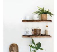 Xample Acacia Floating Wood Shelves 2 Pack Solid Wood Wall Shelves Heavy Duty 22Kg Capacity Easy Install Home Storage
