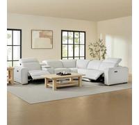 Xample Aiden & Ivy Karson Cream Leather Sectional Sofa Top Grain Leather, 3 Power Recliners With Power Headrests, Storage Console