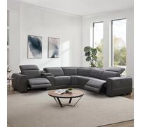Xample Aiden & Ivy Karson Dark Grey Leather Sectional Sofa Top Grain Leather, 3 Power Recliners With Power Headrests, Storage Console