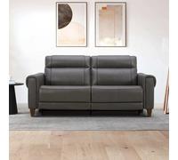 Xample Aiden & Ivy Spencer Grey Leather Power Reclining Large 2 Seater Sofa Dual Power Recliners, Power Headrests, Top Grain Leather
