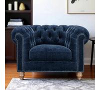 Xample Allington Navy Fabric Chesterfield Armchair - Button Tufted, Pocket Coil Seat With Feather Blend, Pewter Studs & Solid Wood Frame