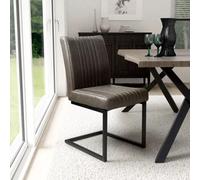 Xample Archer Grey Faux Leather Cantilever Dining Chairs 2 Pack Modern Pu Upholstered Chairs Black Metal Frame Kitchen Seating