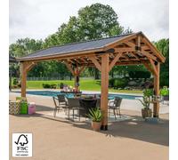 Xample Backyard Discovery Norwood 16Ft X 12Ft Wooden Gazebo Fsc Cedar, Powerport Outlets & Usb, Galvanised Steel Roof, Weather Resistant