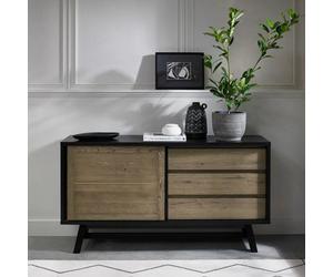 Xample Bentley Designs Camden Wide Sideboard Weathered Oak Peppercorn 3 Drawers Cupboard Shelf Solid Wood Storage Unit