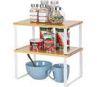Xample Cabinet Organizer Shelf Set of 2 Stackable & Expandable Kitchen Counter Shelves in Natural Xample Natural