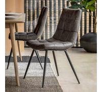 Xample Gallery Darwin Grey Faux Leather Dining Chairs 2 Pack Metal Legs Square Panelled Stitching Modern Kitchen Dining Room Set