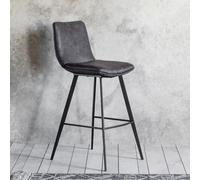 Xample Gallery Henley Bar Stools - 2 Pack Grey Faux Leather Counter Chairs With Black Metal Legs, Vintage Style, Seat Height 72Cm