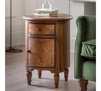 Xample Gallery Highgrove Drum Side Table - Mindy Wood With Drawer & Cupboard Storage, Bronze Beehive Handles, Rich Brown Finish