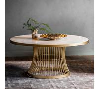 Xample Gallery Pickford Coffee Table - White Marble Top With Champagne Metal Frame, Contemporary Design With Soft Curved Edges, Modern