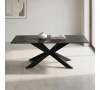 Xample Indus Valley Arden Black Ceramic Coffee Table With Tempered Glass Top & Black Iron Base