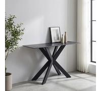 Xample Indus Valley Arden Black Ceramic Console Table With Tempered Glass Top & Black Iron Frame