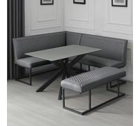 Xample Indus Valley Arden Ceramic Dining Table Set Grey Corner Bench Low Bench Black Iron Base Modern Dining Set Seats 6