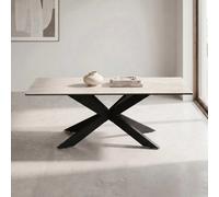 Xample Indus Valley Arden Sand Ceramic Coffee Table With Tempered Glass Top & Black Iron Base
