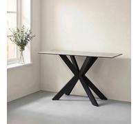 Xample Indus Valley Arden Sand Ceramic Console Table With Tempered Glass Top & Black Iron Base