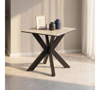Xample Indus Valley Arden Sand Ceramic Side Table With Black Iron Base, Modern Accent Table