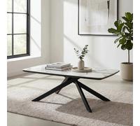 Xample Indus Valley Reva Ceramic Coffee Table With Black Iron Base, Modern Living Room Centre Table