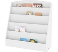 Xample Kids Bookshelf Storage 5 Tier Kids Sling Storage Fabric Sling Book Case Shelves in White Xample White