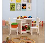 Xample Kids Wooden Table And 2 Chairs Set Children Activity Desk With Storage Basket, Ergonomic Backrest, Mdf & Pine Legs For Playroom