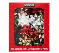 Xample Kirkland Signature Gift Bows Pack Of 50, Assorted Holiday Colours, Metallic, Holographic & Embossed Finishes, 3 Sizes