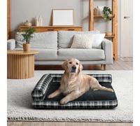 Xample Kirkland Signature L-Shaped Bolster Pet Bed 42" X 36" - Upholstery Fabric, Machine Washable Cover, Non-Skid Base, Black Plaid